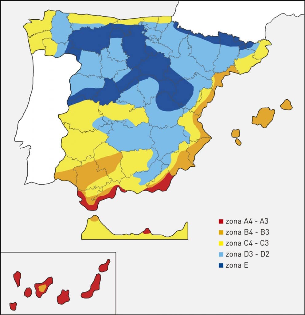 Mapa zonas climáticas España